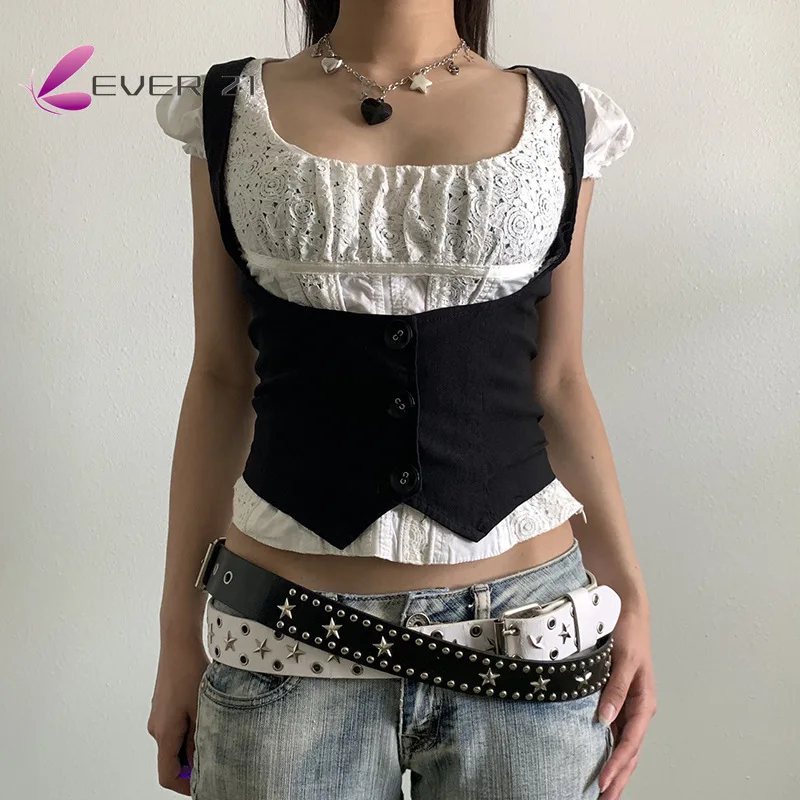 

Y2K Buttoned Sleeveless Black Corset Tops Gothic Straped Trimmed Sleeveless Solid Winter Fashion Hot Mall Goth Grunge Aesthetics