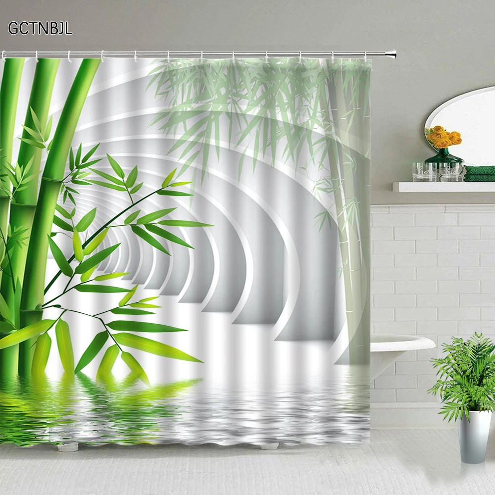 

Bamboo Landscape Shower Curtain Zen Shizong Chinese Style Flowers and Birds Koi Printing Decoration Home Toilet Bathroom Curtain