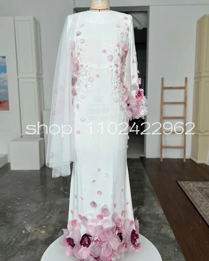 2024 Модные свадебные платья из малая с длинным рукавом 3D цветочные Nikahjohor