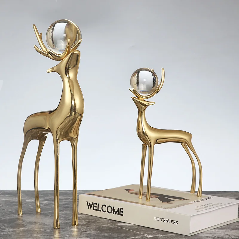 

Pure Copper Crystal Deer Decoration Living Room TV Cabinet Restaurant Office Creative Home Decoration Handicraft Soft Home Decor