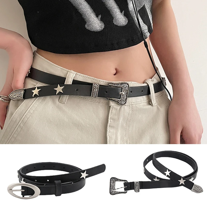

2023 New Leather Belts For Women Oval Pin Buckle Thin waist Belt Vintage Star Dress Jeans Pants waistband Luxury Brand belts