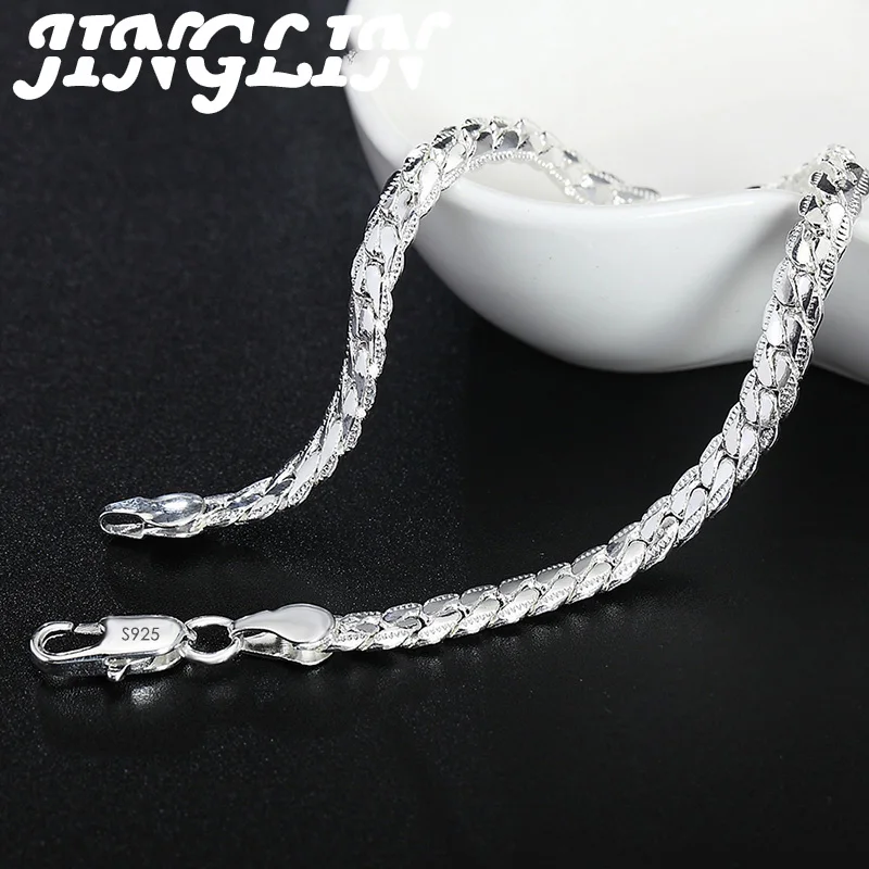 JINGLIN 925 Sterling Silver 6mm Full Sideways Necklace 8/18/20/22/24 Inch Chain For Woman Men Fashion Wedding Engagement Jewelry