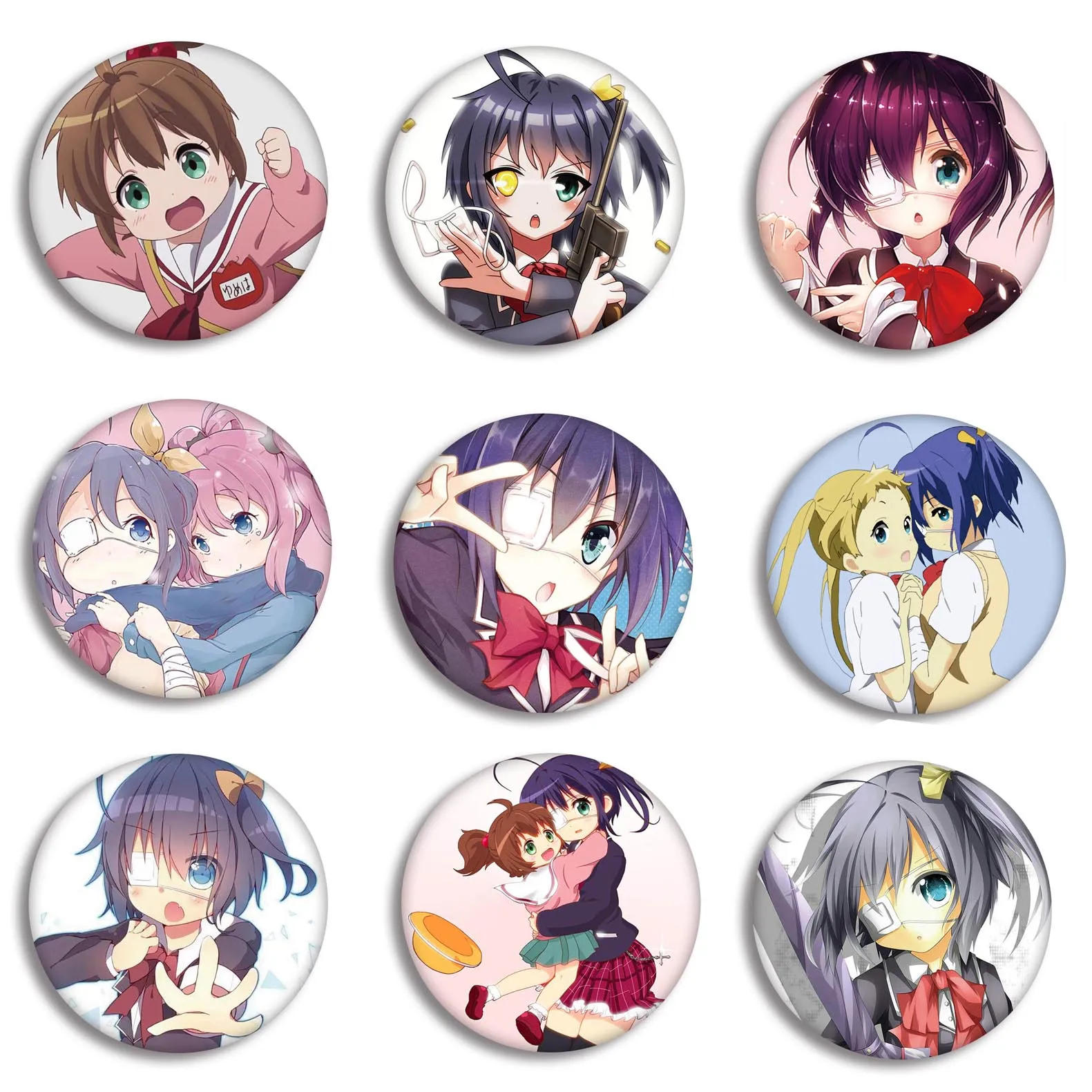 

Anime Chuunibyou Demo Koi Ga Shitai! Ren Takanashi Rikka Dekomori Sanae Nibutani Shinka Shichimiya Satone Metal Badge Brooch Pin