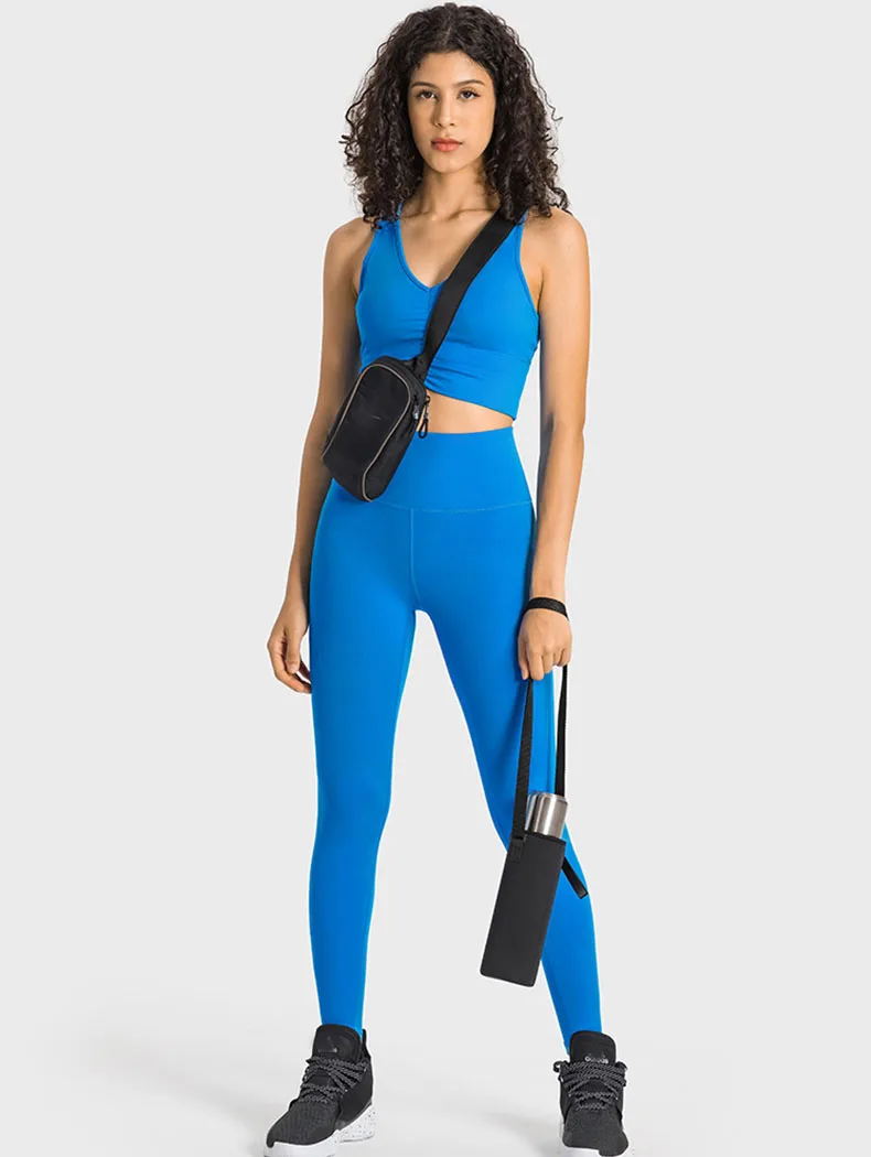 

New V-neck Pleated Sexy Sports Bra High Strength Shockproof Yoga Suit Set