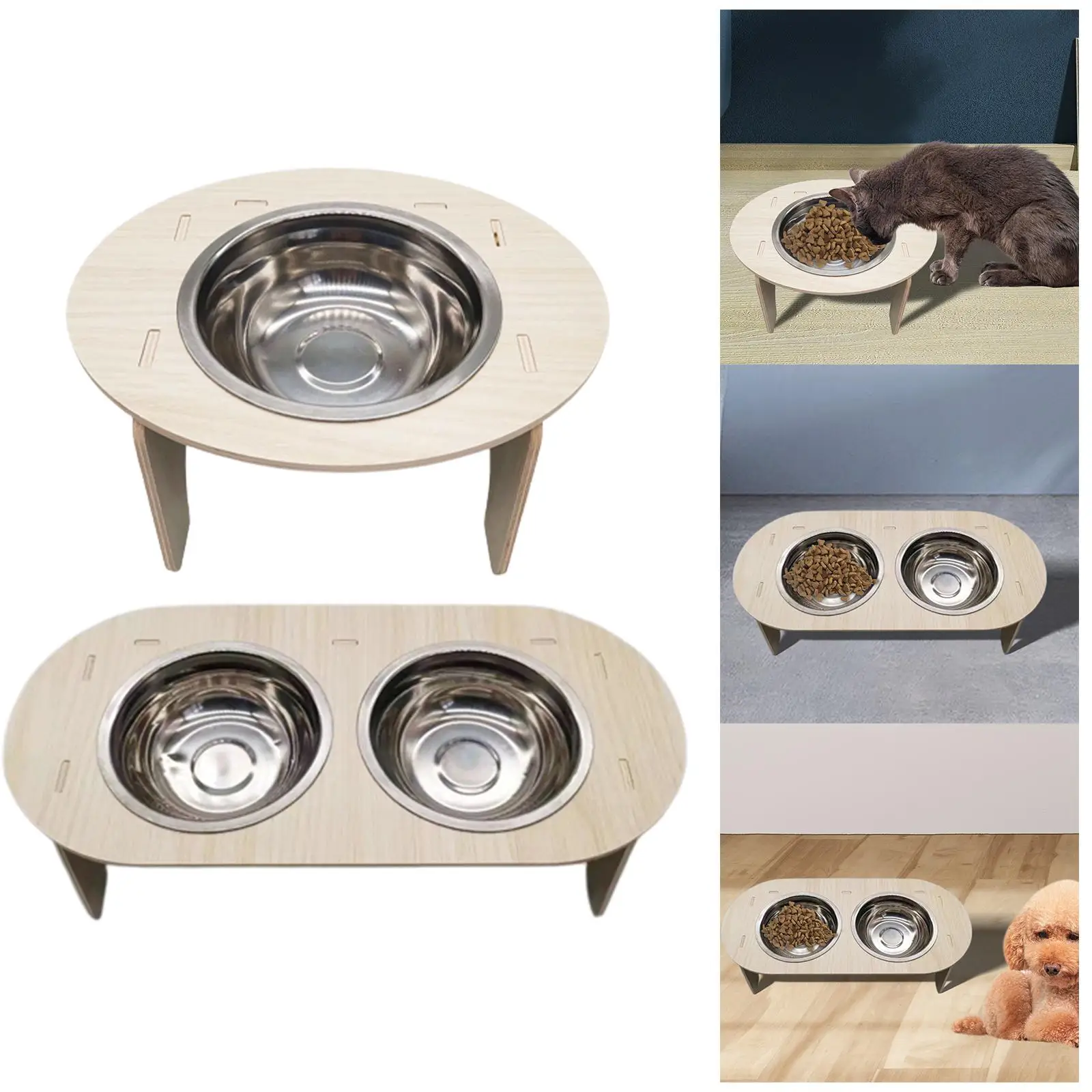 Деревянная поднимающаяся миска для щенков и кошек подставка съемная с гладкой