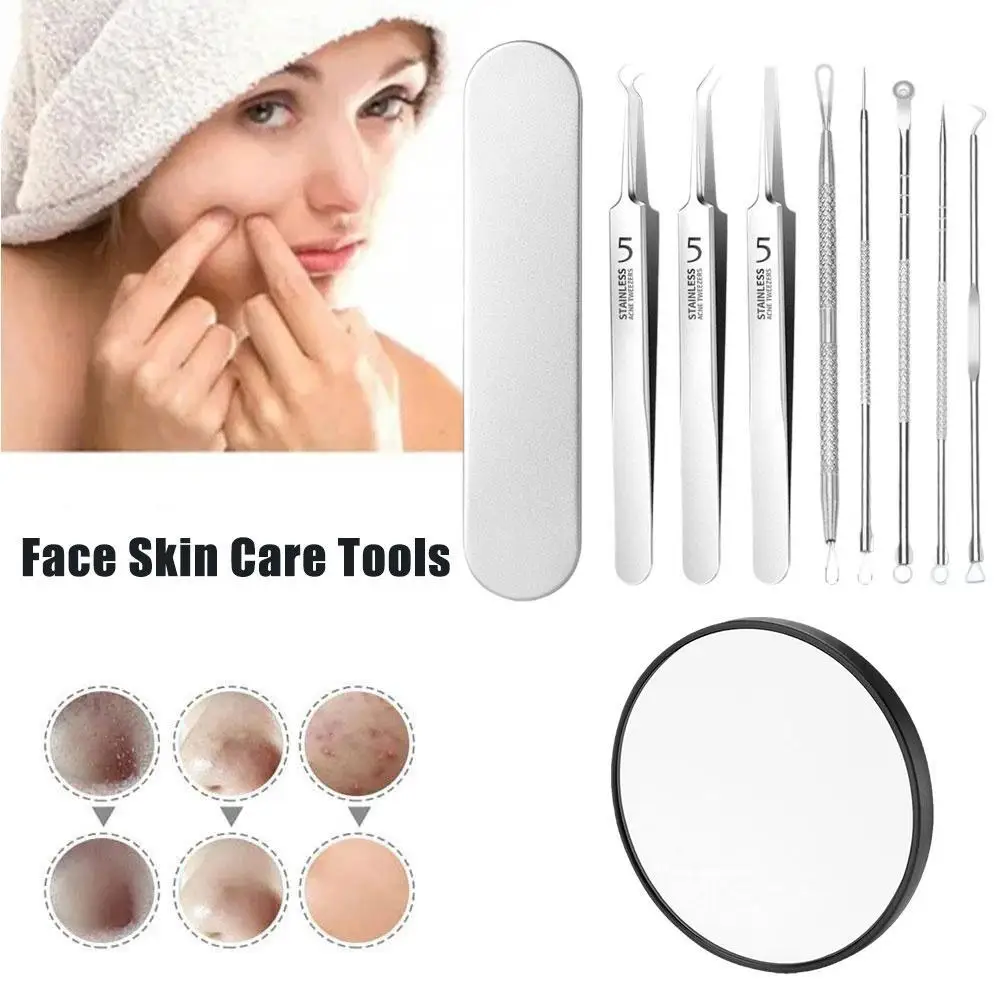 8PCS Ingrown Hair Tweezers Acne Blackhead Removal Tweezers Black Dots Cleaner Pimples Needles Deep Cleansing Face Skin Care Tool