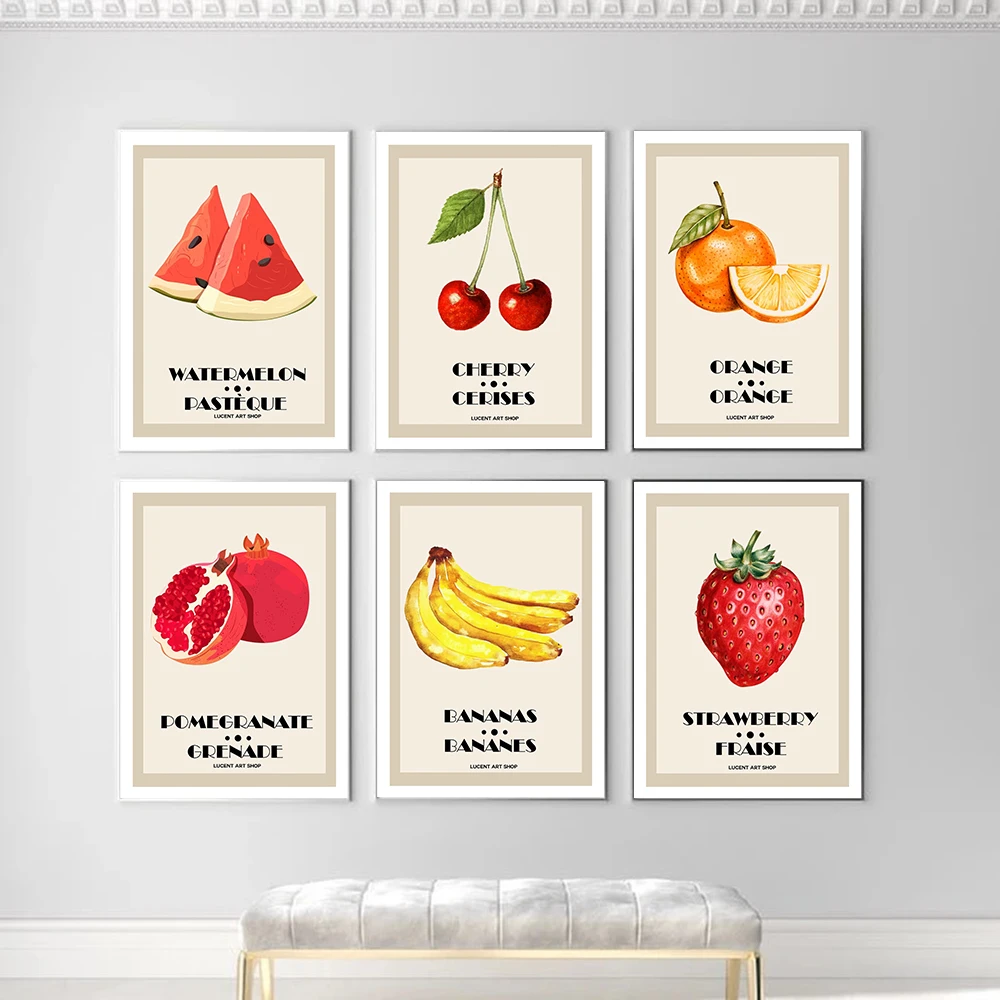 

Cartoon Fruit Banana Orange Pomegranate Posters And Print Strawberry Cherry Canvas Painting Club Bar Shop Home Decoration Gifts