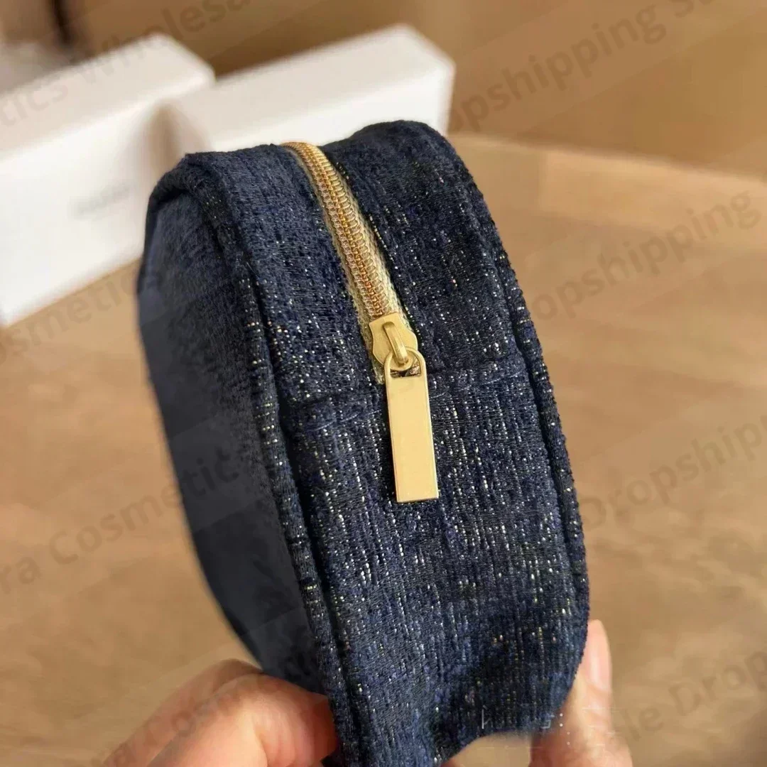 Beauty Limited Edition Christmas Denim Blue Glod Cosmetic Bag