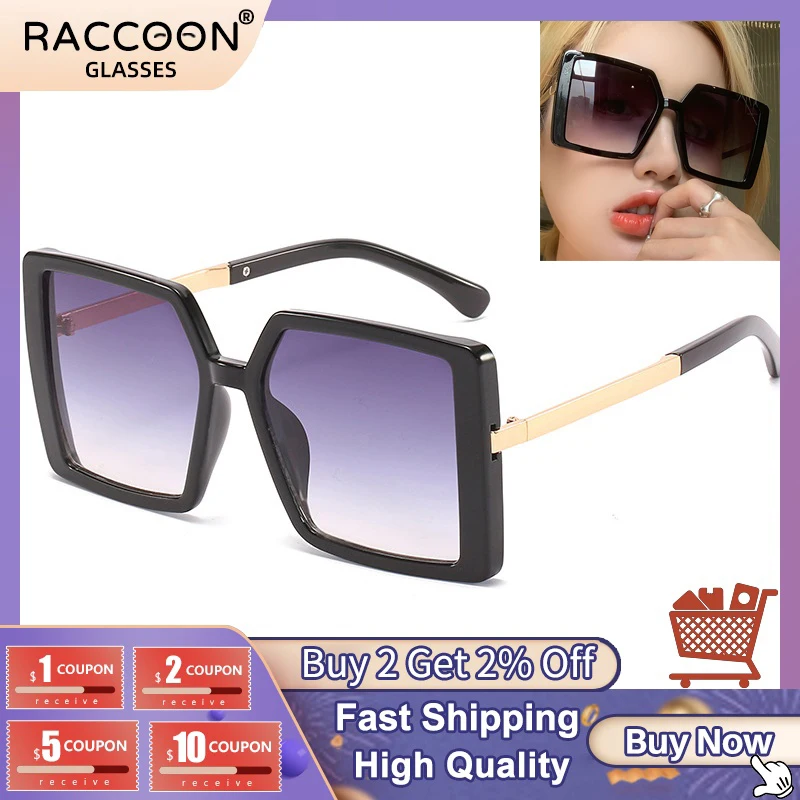 

2022 Vintage Oversized Sqaue Sunglasses Women Men Retro Big Frames Sun Glasses Shade Eyewear Lady Luxury Brand Designer Uv400