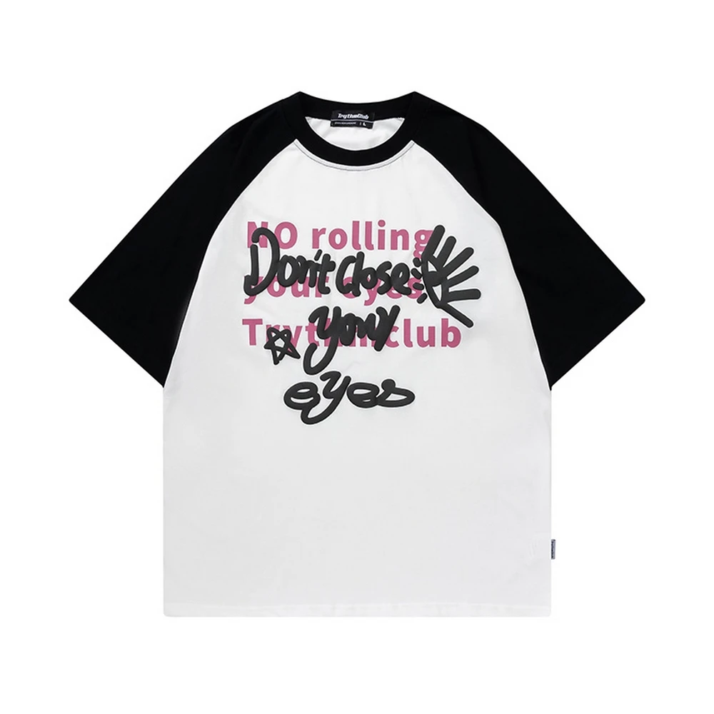 

Men's T-Shirt Harajuku Raglan Sleeve Graffiti Letter Graphic Print T-shirt Streetwear Hip Hop Cotton Loose Short Sleeve Tee Shir