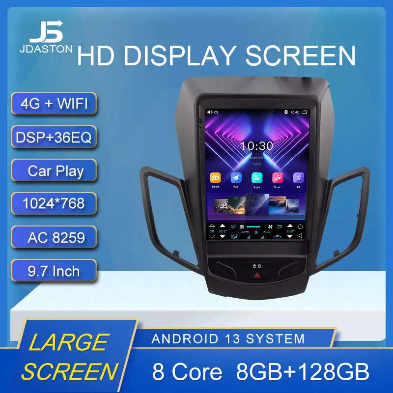 

Автомобильный мультимедийный плеер на Android 12 для Ford Fiesta MK7 2009 -2016, экран в стиле Tesla, 2 Din, автомобильное радио, GPS-навигация, стерео Carplay