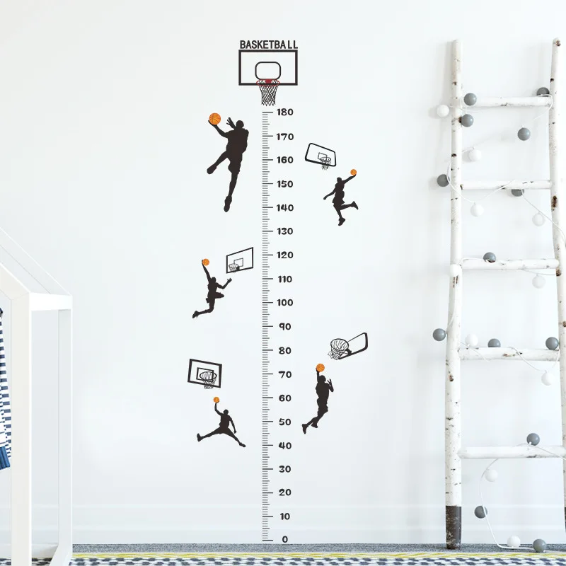 

Basketball Boy Height Measurement Wall Sticker Self Adhesive Wallpaper for Kindergarten Children's Room
