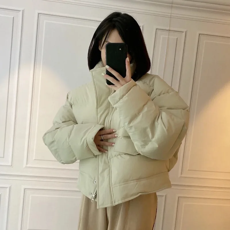 Autumn and Winter Short Down Jacket Women's Fashion Temperament White Duck Down Standing Collar Bread Clothes Thickened Jacket