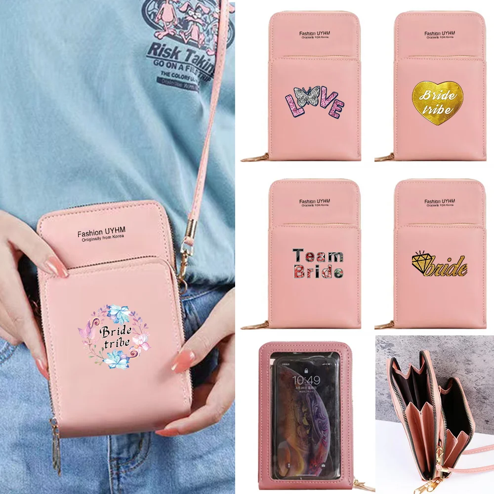 

Universal Mobile Phone Bag with Touch Screen Women's Bag PU Leather Wallets Card Holder Shoulder Crossbody Pouch Bride Pattern