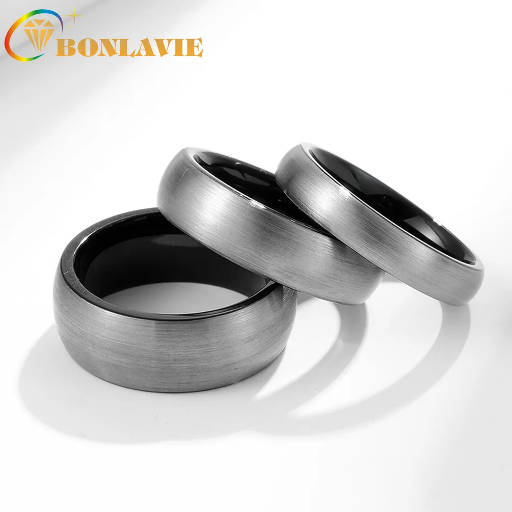 

BONLAVIE 4mm 6mm 8mm Tungsten Carbide Ring Grey Dome Curved Brushed Steel Ring Men's and Women's Jewelry Gifts