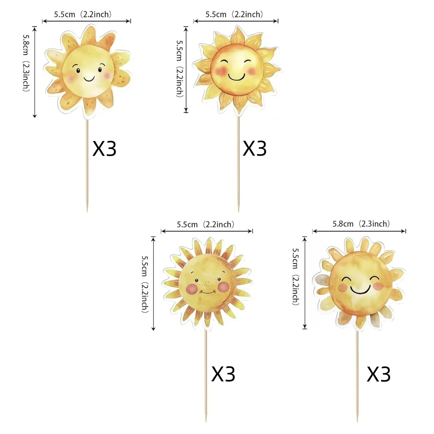 Топперы для торта Jeyomerry Солнце 12 штук