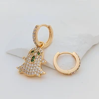 agsnilove 18k gold hoop earrings gold plated one side ghost pendant huggie earings fashion jewelry 2022 for women vintage hoops