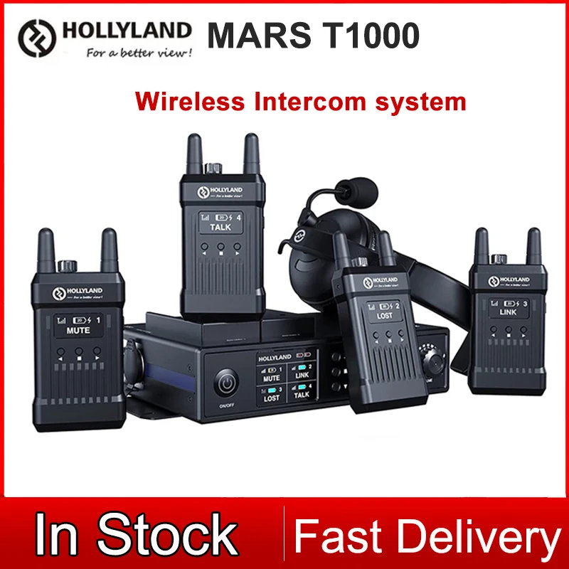 Hollyland Mars T1000 1000ft Full-duplex Wireless Transmission Intercom System schermo OLED fotografia comunicazione Talkback Kit
