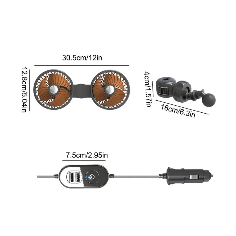 Портативный вентилятор для автомобиля с USB-зарядкой 12 В