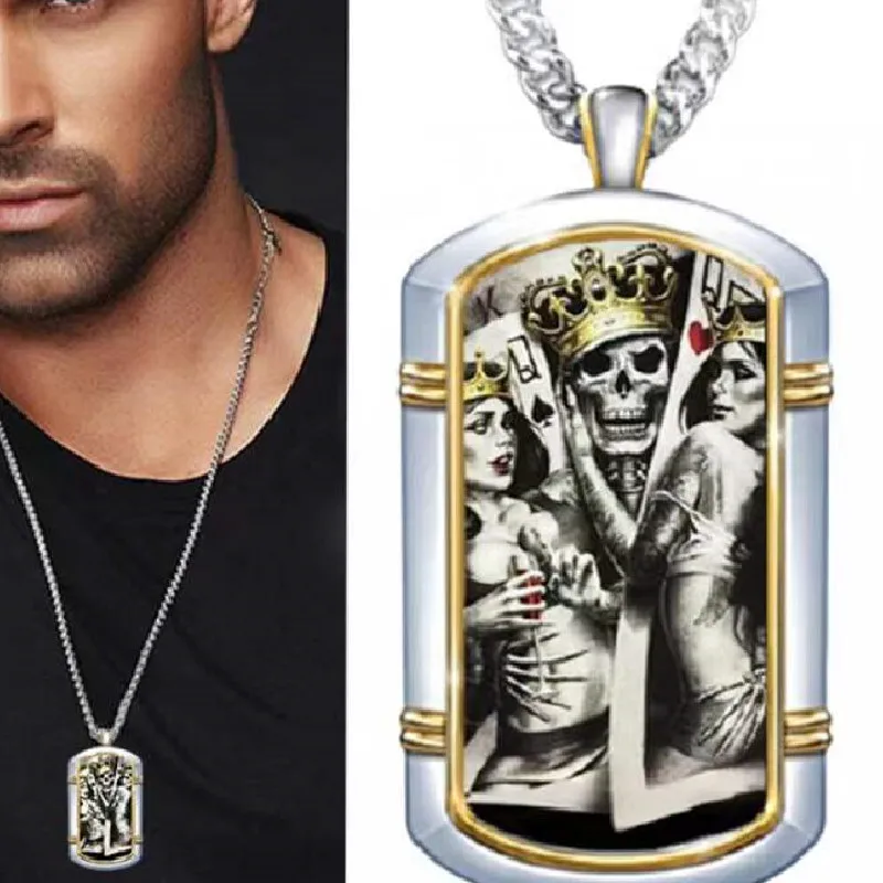 

Retro Personality Shield Skull Necklace For Men Rectangular Punk Steinless Steel Jewelry Pendant Goth Accessories Bijuterias