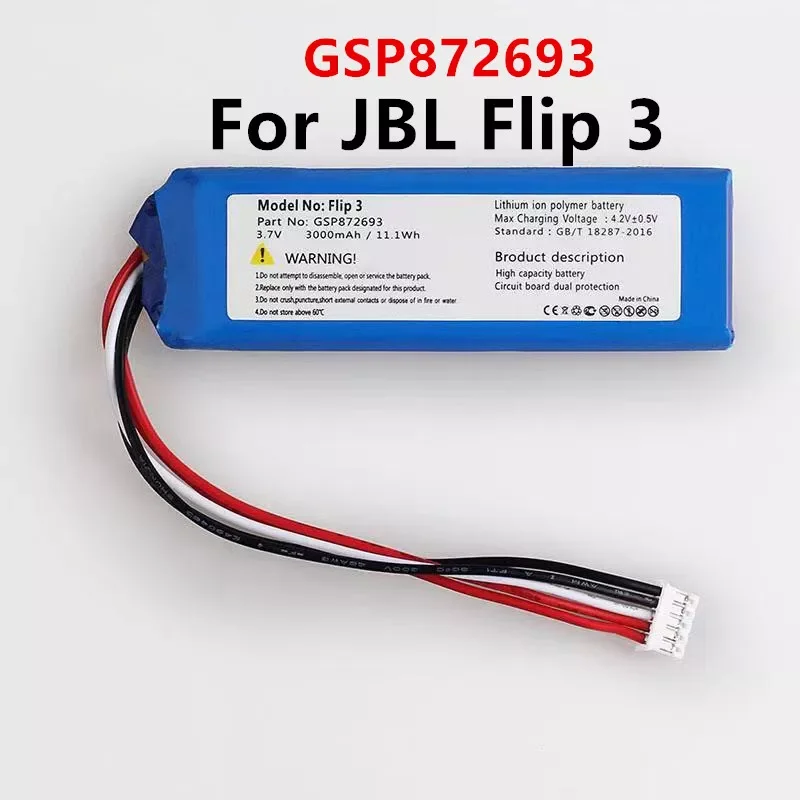 

NEW2023 Original GSP872693 P763098 03 3000mAh Replacement Battery For JBL Flip 3 Flip3 Gray Batteries with Tools