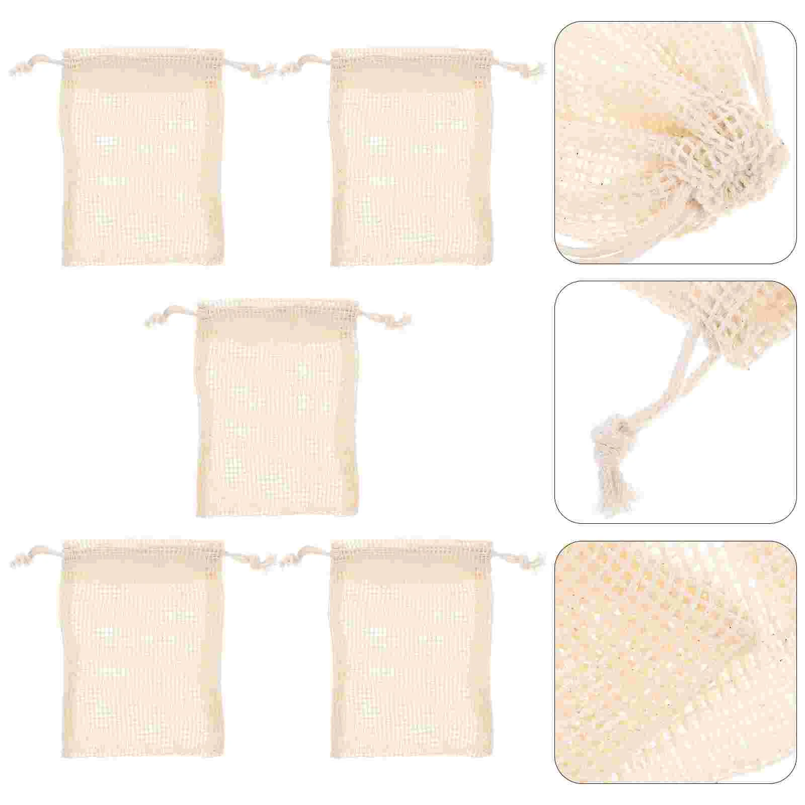 

5 Pcs Exfoliating Soap Pouch Soft Weave Bath Cloth Drawstring Sisal Mesh Bag Cleaning Scrubber Sponge Foaming Saver