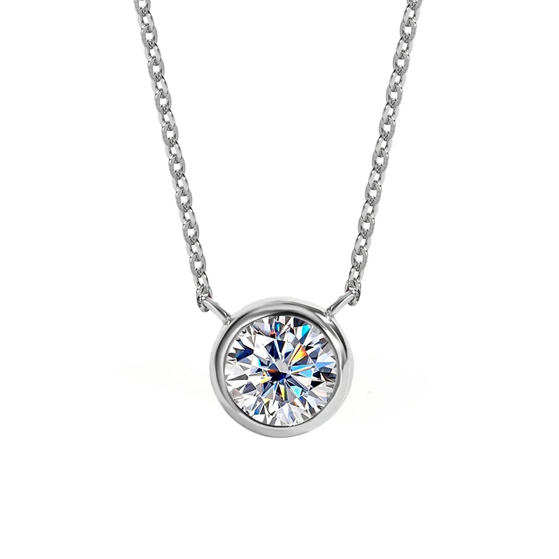 S925 Sterling Silver Bubble Necklace Mosan Diamond One Carat Pendant Single Diamond Simple, Luxury, Versatile Collar Chain