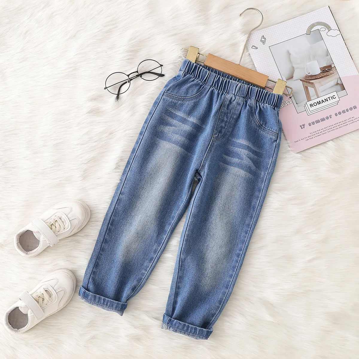 

Ants Ankle Length Elastic Waist Loose Solid Cotton Comfortable Soft Fashion Modern Suitable Spring Auutmn Children Girls