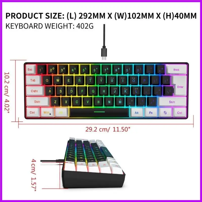 Ультракомпактная 61 клавиша RGB Mini клавиатура, 3200 DPI Optical Mouse для ПК (art.: 3920d023996fd) - 3920d023996fd