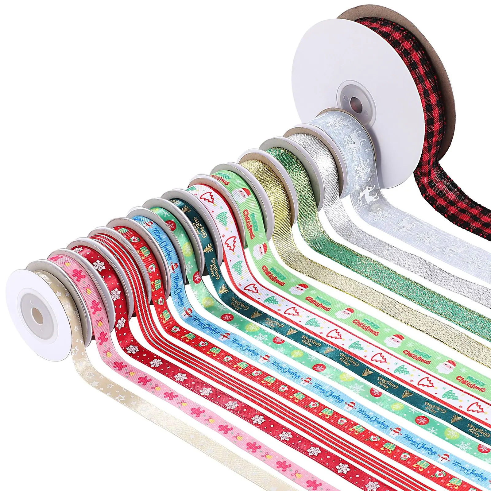 

15 Rolls Christmas Present Wrapping Ribbons Decorative DIY Ribbons Polyester Christmas Gift Packing Ribbons Festival Supplies