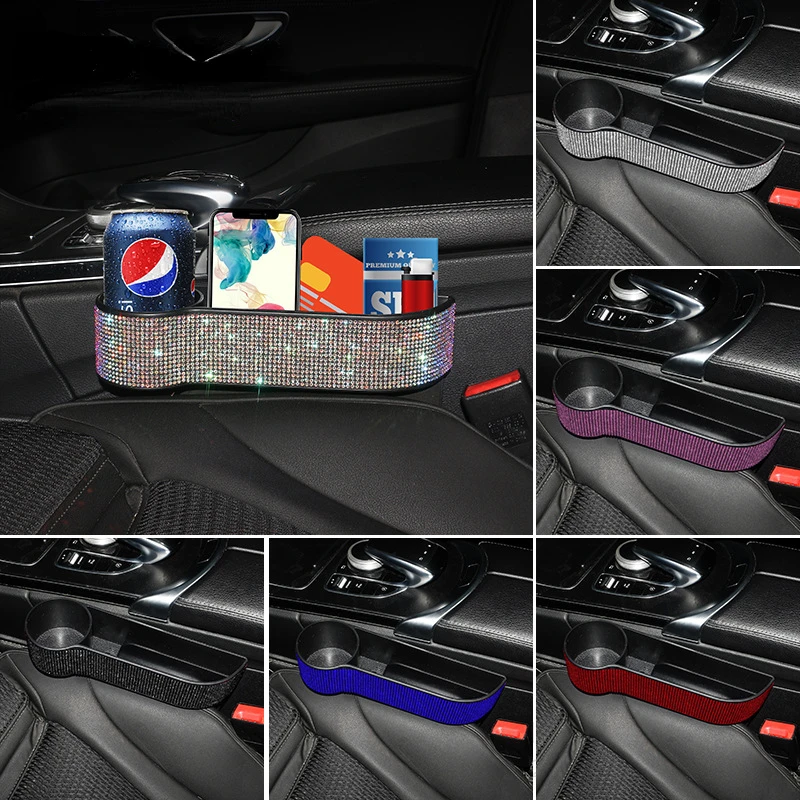 

Car Seat Gap Crevice Storage Box Crystal Drink Cup Gap Holder Organizer Phone Cup Bottle Bracket Bling Car Accessories for Woman