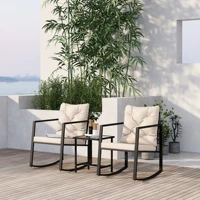 3 Pieces Patio Furniture Outdoor BistroConversation Sets with Metal Rocking Chairs and Glass Coffee Tablwith Coffee Table  Gray