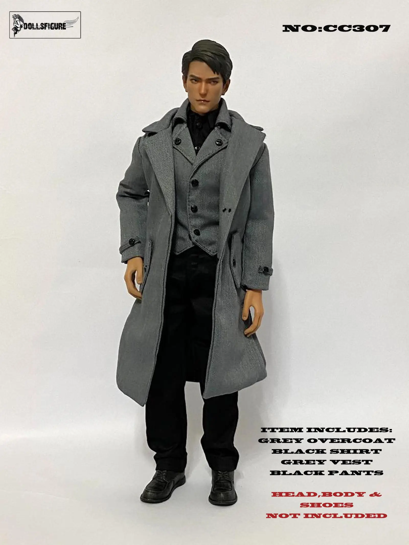 

1/6 Scale Black /grey Coat Vest Shirt Pants Set Clothes windbreakers DIY Accessories for 12'' Action Figures' Bodies