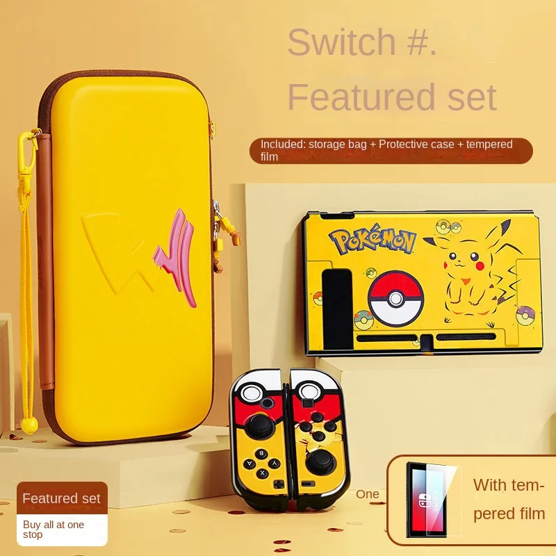 

3-Piece Set Pokemon Pikachu Carrying Case for Nintendo Switch NS/Oled Protective Case Storage Bag PU Travel Portable Pouch Gifts