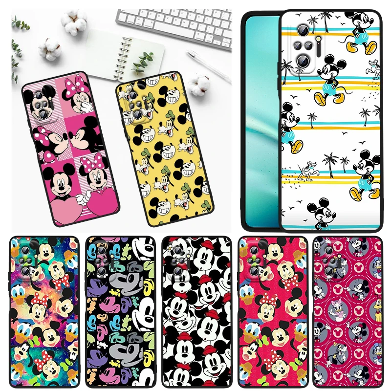 

Disney Fashion Mickey Minnie For Xiaomi Redmi Note 11E 11S 11 11T 10 10S 9 9T 9S 8 8T Pro 5G 7 5 Black Soft TPU Phone Case Funda