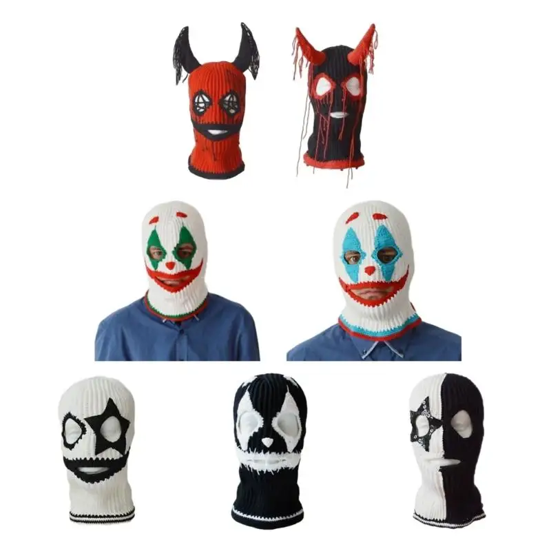 

Warm Knitted Balaclava Cap for Women Adult Beanie Hat 3 Holes Pullover Face Mask Hat Unisex Halloween Hat Party Props