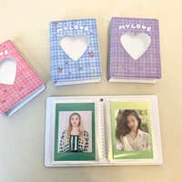 3 inch mini plaid photo album ins cute storage album love heart hollow collect book korean idol cards holder photocard binder