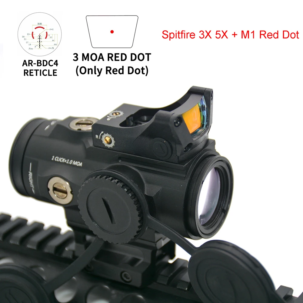 

Tactical Spitfire 3X 5X Prism Rifle Scope BDC4 Reticle With M1 3 MOA Red Dot Sight Reflex For 20mm Rail Airsoft Hunting Wargame