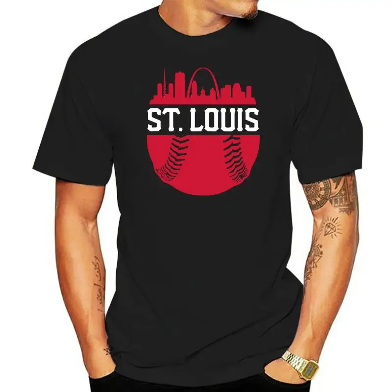 

MenS Vintage St. Louis Baseball Skyline Cardinal Retro T-Shirt Size M-3Xl Unisex Loose Fit Tee Shirt