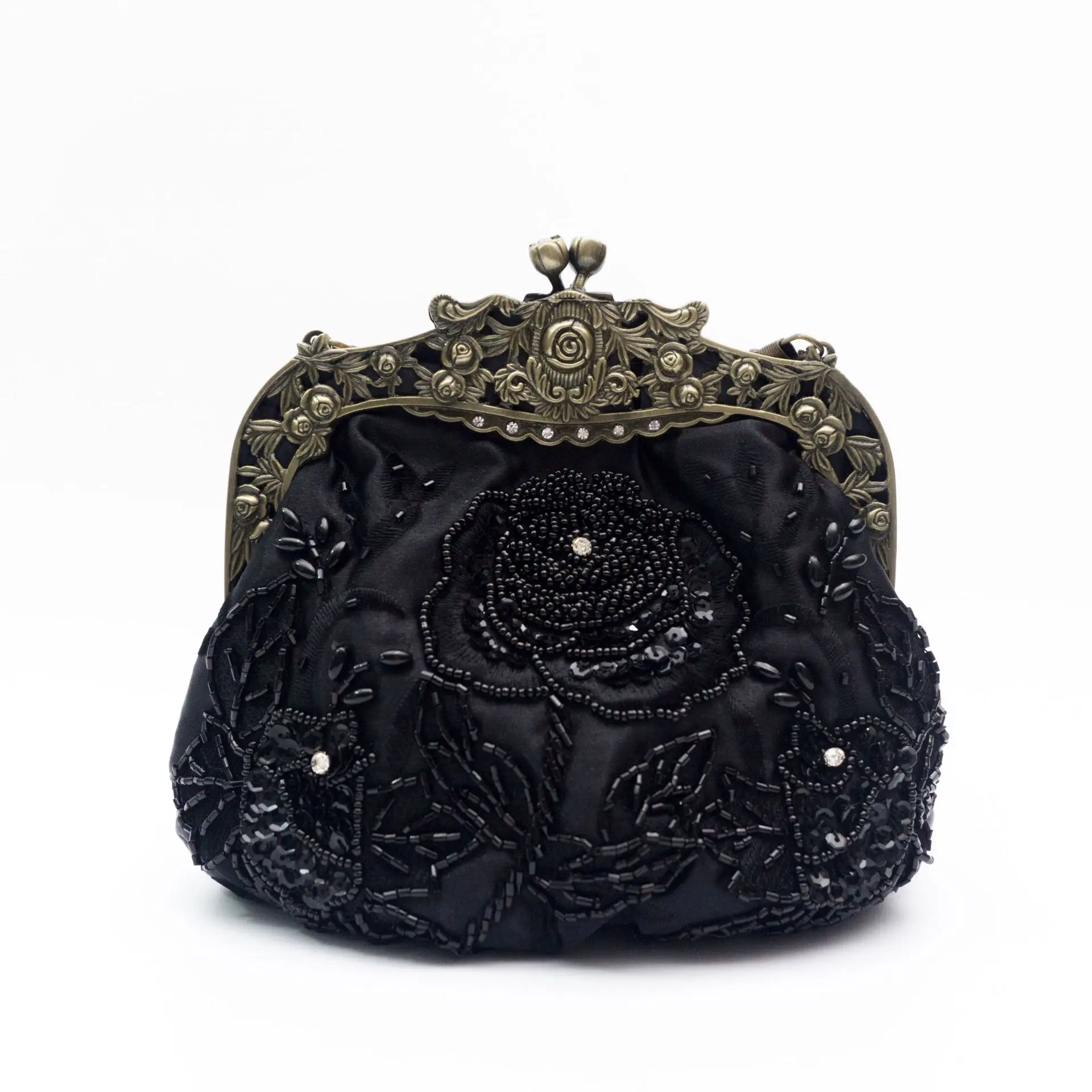 

Handmade Beaded Flower Evening Bag Vintage Old Shanghai Cheongsam Bag Embroidered Women's Bag