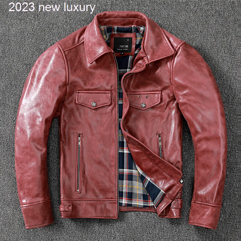 

Locomotive 2021 Heavy Jakcet for Men Oil Wax Cowhide Vintage Motorcycle Rider Coat Classic Oversize High Quality Jacket