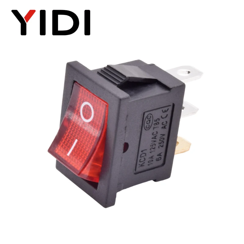 10 шт./лот KCD1 Mini 6A 250VAC клавишный переключатель ВКЛ./ВЫКЛ. SPST 12 В 220 красный зеленый