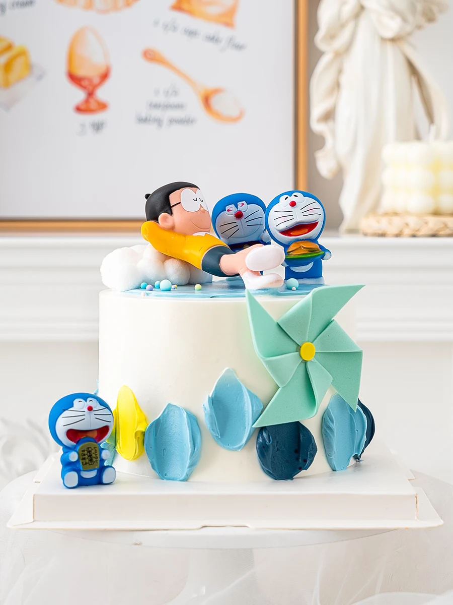

Мультяшный милый синий толстый кот поднимающий флаг кукла малыш день рождения торт Топпер кекс десерт свечи выпечка платье украшения