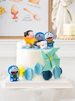 cartoon cute blue fat cat raising flag doll baby birthday party cake topper cupcake dessert candles baking dress up decorations