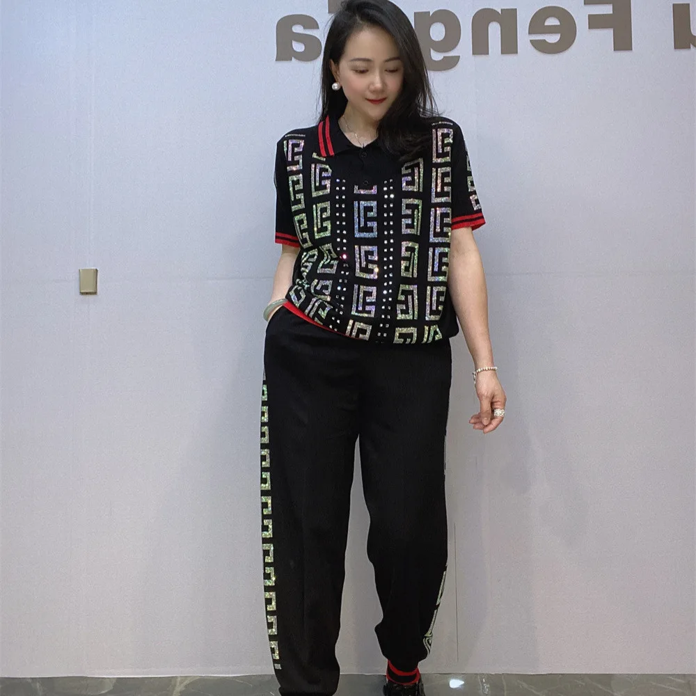 Женский комплект из двух предметов свободная черная одежда с коротким рукавом и