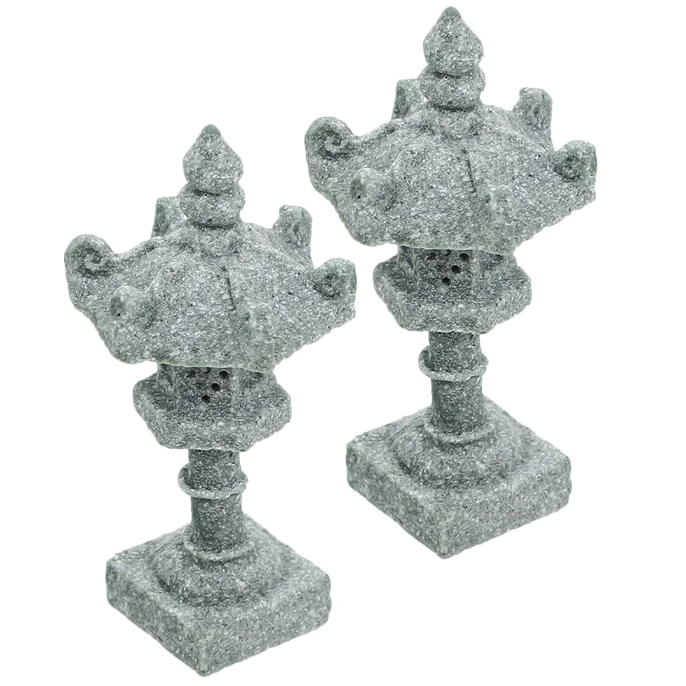 

2Pcs Stone Pagoda Mini Statue Stone Lantern Vintage Style Pagoda Lantern Yard Bonsai Ornament