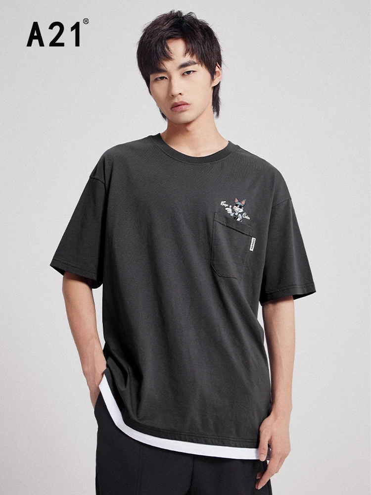 

A21 Men Casual Baggy Grey T-shirts Summer 2022 Fashion Oversize Pattern Printed Elastic Tees Male Loose O-neck Short Sleeve Tops