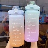 2l large capacity water bottle with bounce lid timeline reminder leak proof frosted cup for outdoor student fitness and sports