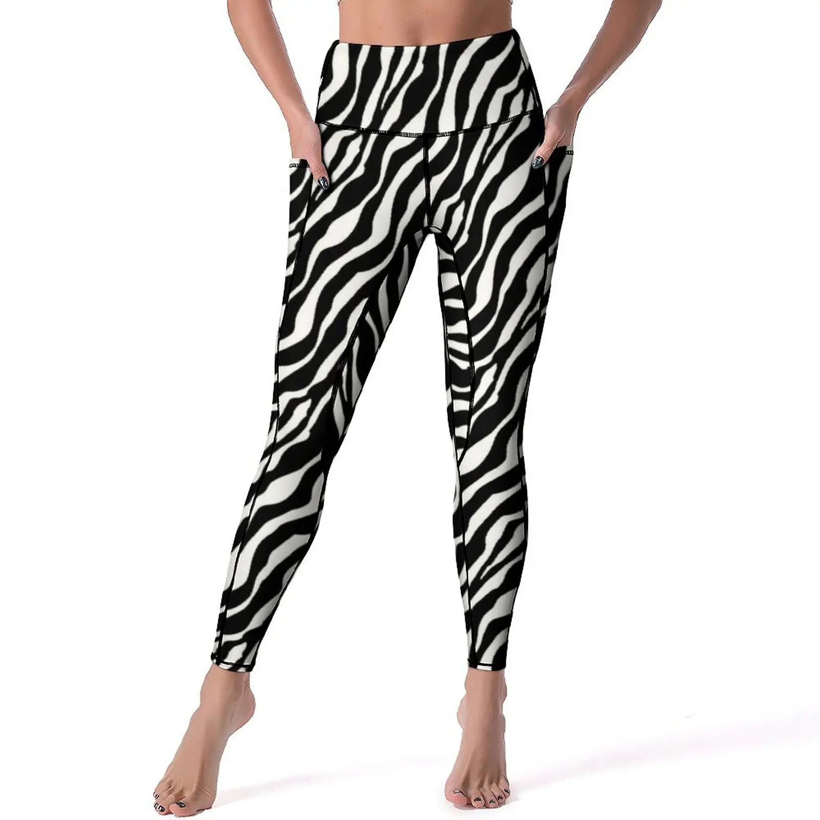 

Zebra Stripes Leggings Black and White Push Up Yoga Pants Sexy Stretch Yoga Legging Female Design Workout Sports Tights