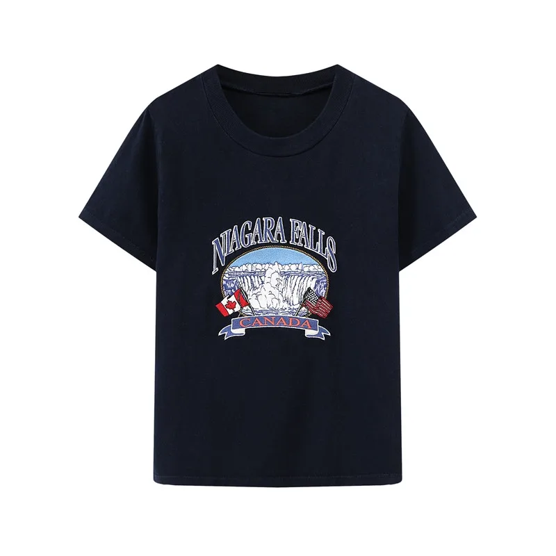 

Футболка женская винтажная из мягкого хлопка, с вышивкой «Водопад»